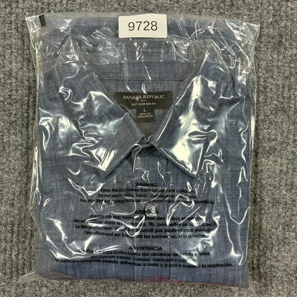 Banana Republic Soft Wash Slim Fit Long Sleeve Button Shirt Mens Large Blue